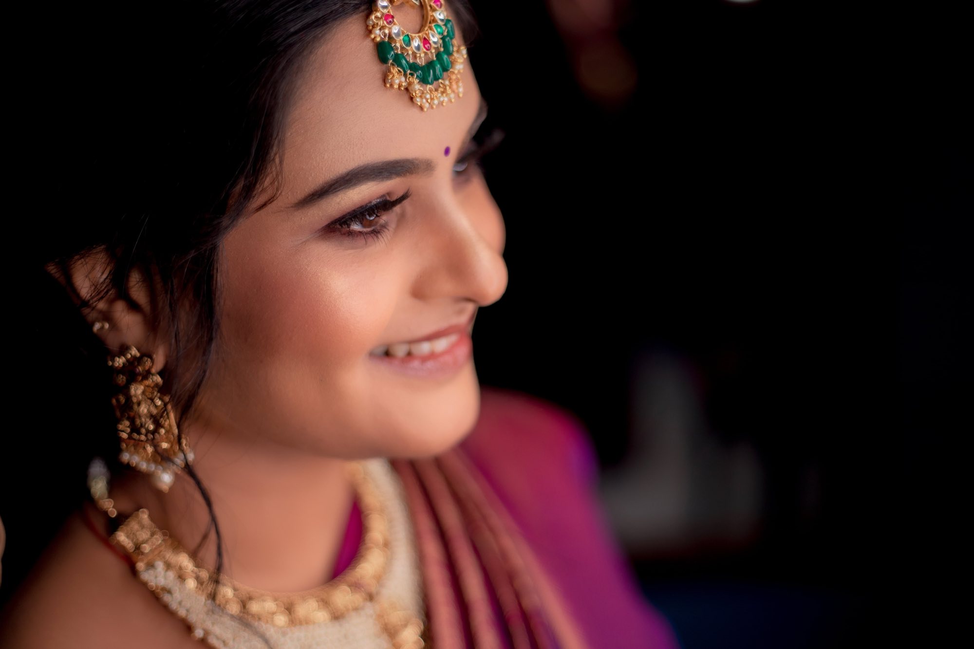 Bride smiling in evening light