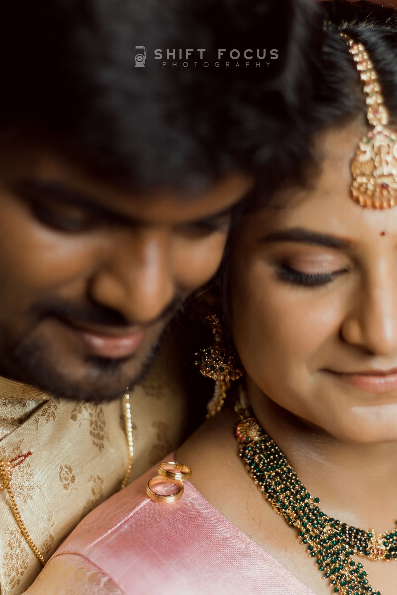 Bride and groom close together